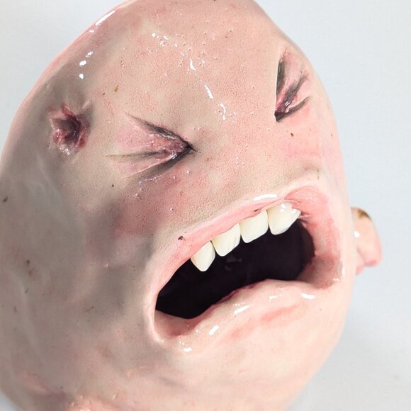 Handmade 5" ceramic cry baby oddity air plant holder, wall hanging planter - Picture 3 of 8